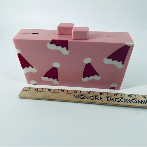 LULU Santa Hat Print Acrylic Box Purse With Crossbody Chain Pink OS NEW W/Tags - Picture 11 of 12